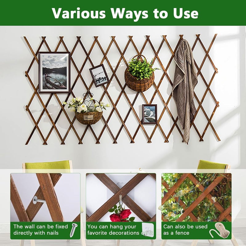 Tilinyan & one Expandable Garden Trellis, 37" x 90" Trellis for Climbing Plants Outdoor, Wooden Lattice Fence Wall Panel Lattice Panels for Outside, for Climbing Plants Vine Ivy Rose Cucumbers - Image 3